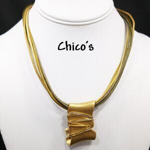 Chico's Gold Pendant Gold Leather Necklace, 20 Inches